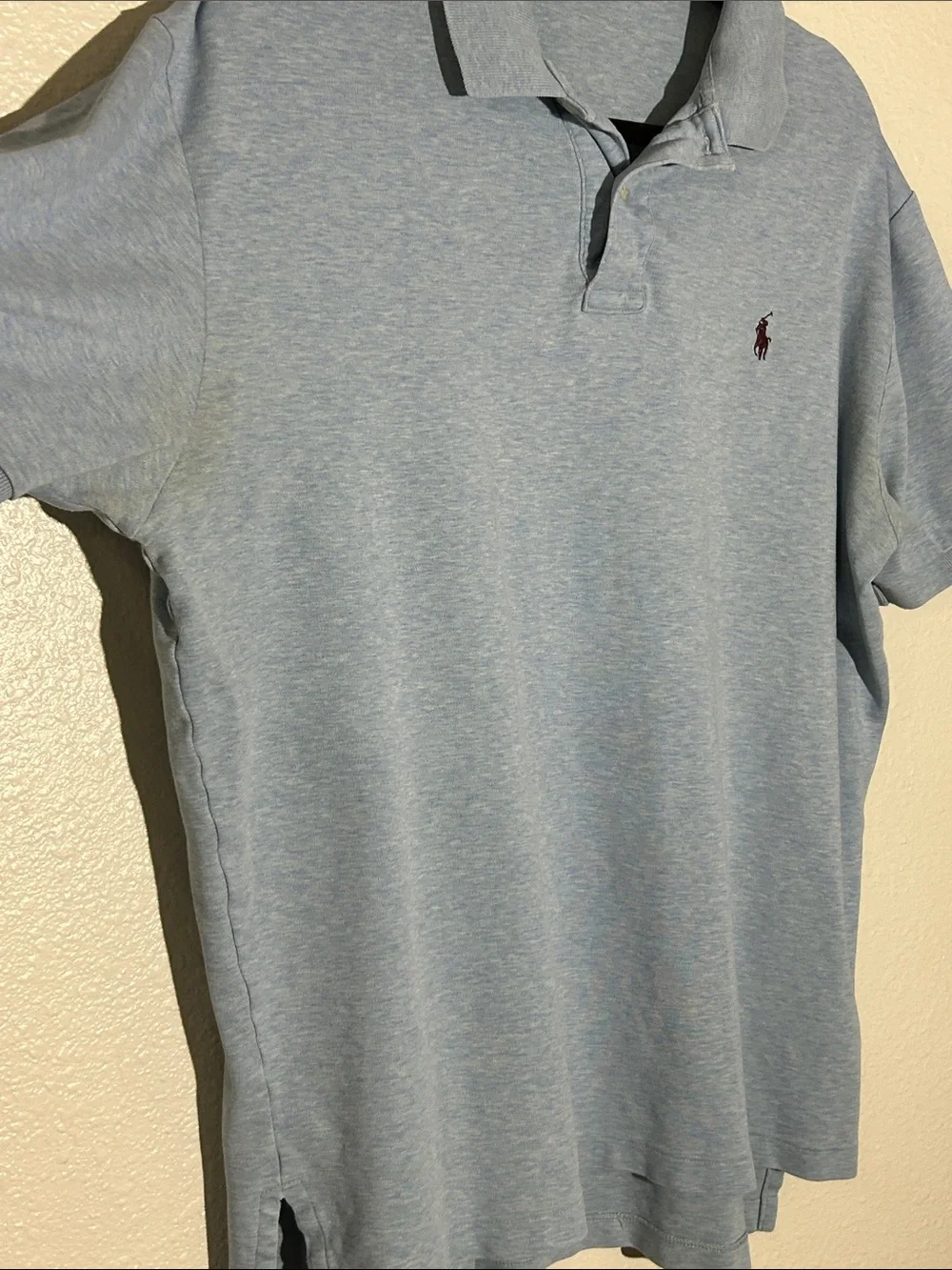 Polo by Ralph Lauren Heather Sky Blue Short-Sleeve Polo with Burgundy Horse Sz L